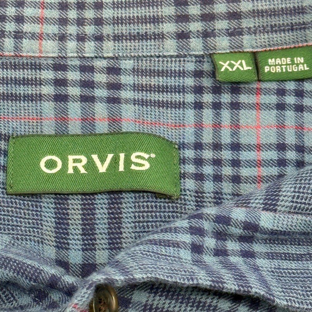 Orvis Button Down Shirt Mens XXL Blue Plaid Long Sleeve Cotton and Merino - Picture 4 of 12